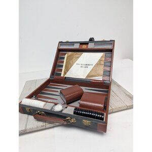 Aries Travel Backgammon Set Case With Manual Vintage
